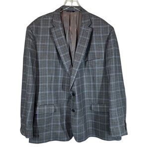 RALPH LAUREN Men's 54R Blue Plaid 2 Button Suit Sports Jacket Blazer Silk/Wool